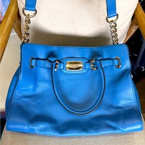 Michael Kors Large Blue Handbag with Shoulder Crossbody Strap & Gold Hardware